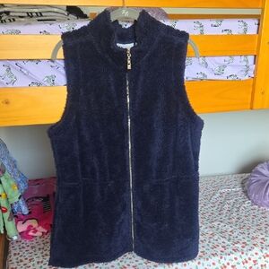 Belle by Kim Gravel Navy Plush Zip-Up Fleece Vest with Gold Zipper